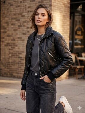Cavalini Black Quilted Bomber Jacket